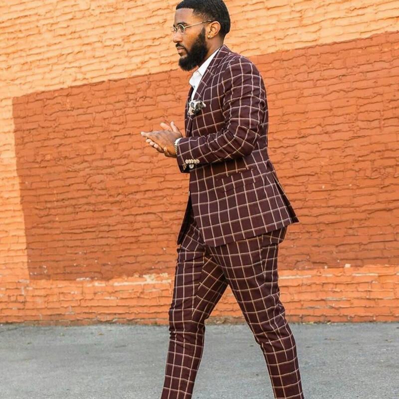 Costume homme mode sur mesure 2 pièces à carreaux deux boutons costume homme marié mariage manteau mode casual fête 