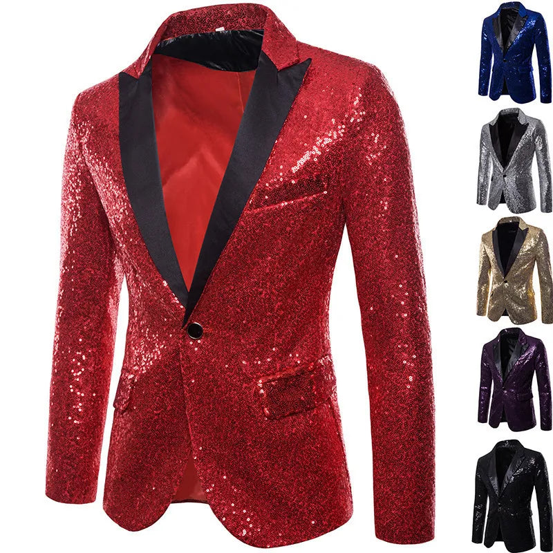 Chaqueta de traje con lentejuelas para hombre, para fiesta de baile, dorada, plateada, negra y roja, ideal para cantantes, presentadores y escenarios, ropa de lujo para hombre. 