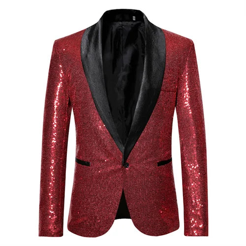 Chaqueta de traje con lentejuelas para hombre, para fiesta de baile, dorada, plateada, negra y roja, ideal para cantantes, presentadores y escenarios, ropa de lujo para hombre. 