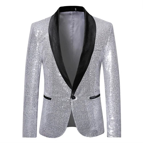 Chaqueta de traje con lentejuelas para hombre, para fiesta de baile, dorada, plateada, negra y roja, ideal para cantantes, presentadores y escenarios, ropa de lujo para hombre. 