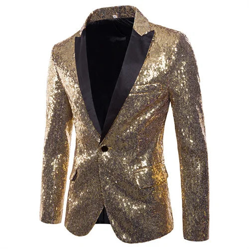Chaqueta de traje con lentejuelas para hombre, para fiesta de baile, dorada, plateada, negra y roja, ideal para cantantes, presentadores y escenarios, ropa de lujo para hombre. 