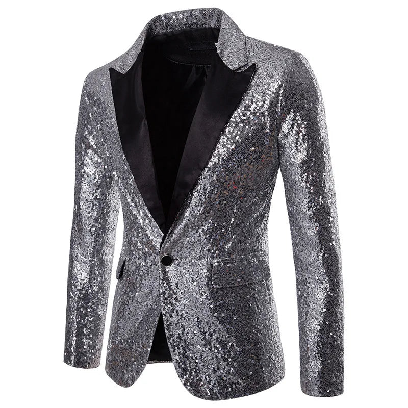 Chaqueta de traje con lentejuelas para hombre, para fiesta de baile, dorada, plateada, negra y roja, ideal para cantantes, presentadores y escenarios, ropa de lujo para hombre. 