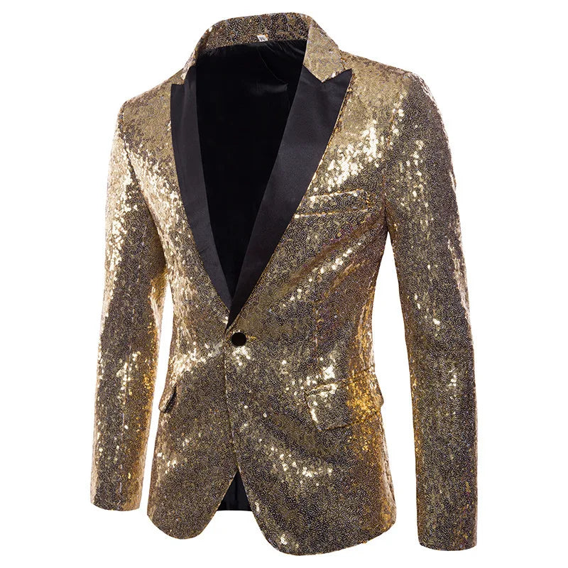 Chaqueta de traje con lentejuelas para hombre, para fiesta de baile, dorada, plateada, negra y roja, ideal para cantantes, presentadores y escenarios, ropa de lujo para hombre. 