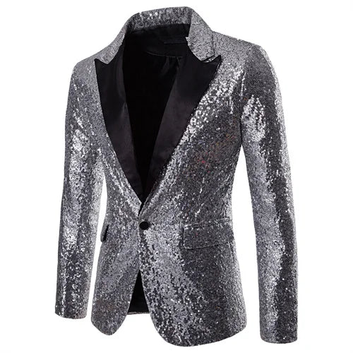 Chaqueta de traje con lentejuelas para hombre, para fiesta de baile, dorada, plateada, negra y roja, ideal para cantantes, presentadores y escenarios, ropa de lujo para hombre. 