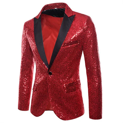 Chaqueta de traje con lentejuelas para hombre, para fiesta de baile, dorada, plateada, negra y roja, ideal para cantantes, presentadores y escenarios, ropa de lujo para hombre. 