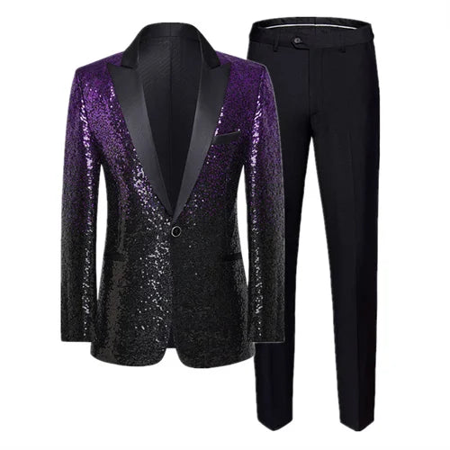 Traje de lentejuelas para hombre, 2 piezas, para bar, karaoke, escenario, actuación, ropa con degradado
