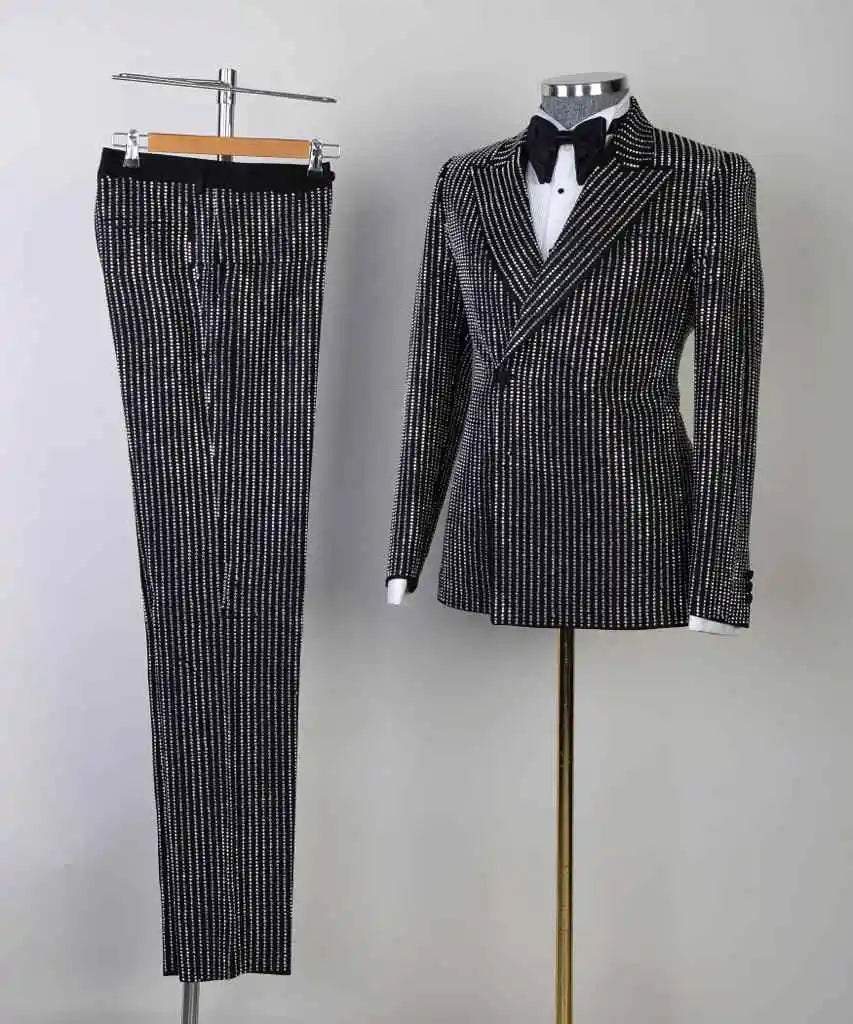 Traje de moda para hombre, cuello de lazo, 2 piezas, blazer, pantalones, botonadura sencilla, ropa formal de trabajo para negocios, traje de novio para boda