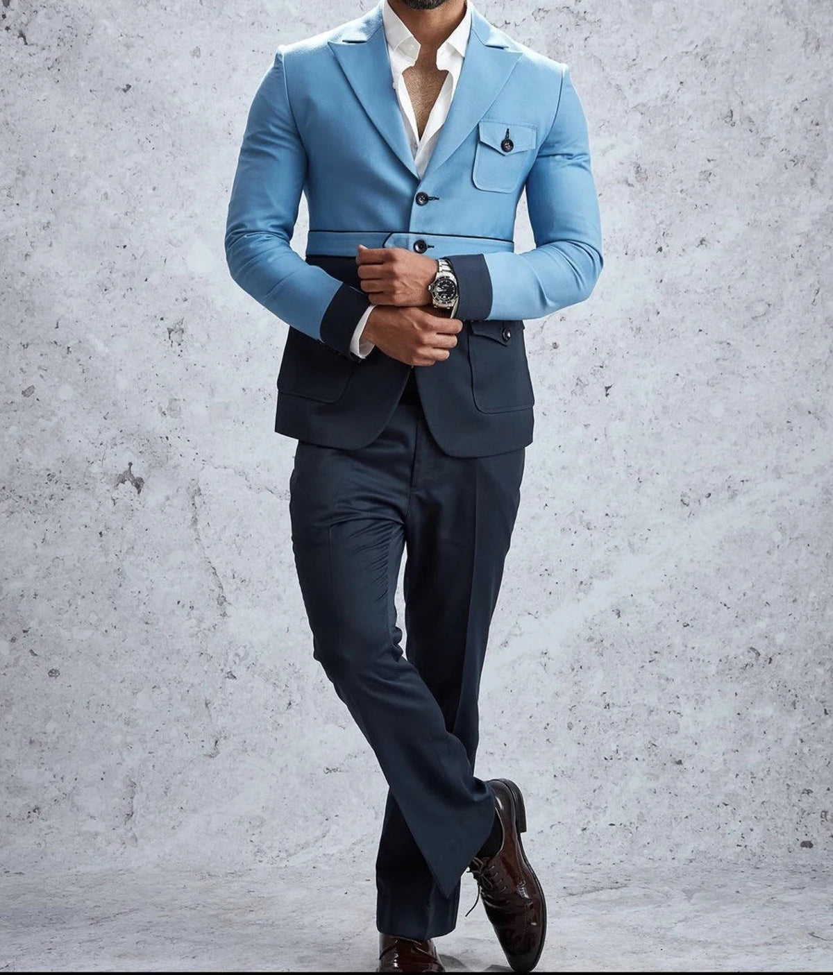 Costume de mariage pour homme, couleur contrastée, smoking, revers en pointe, coupe slim, tenue de marié, tenue de bureau, 2 pièces, veste et pantalon