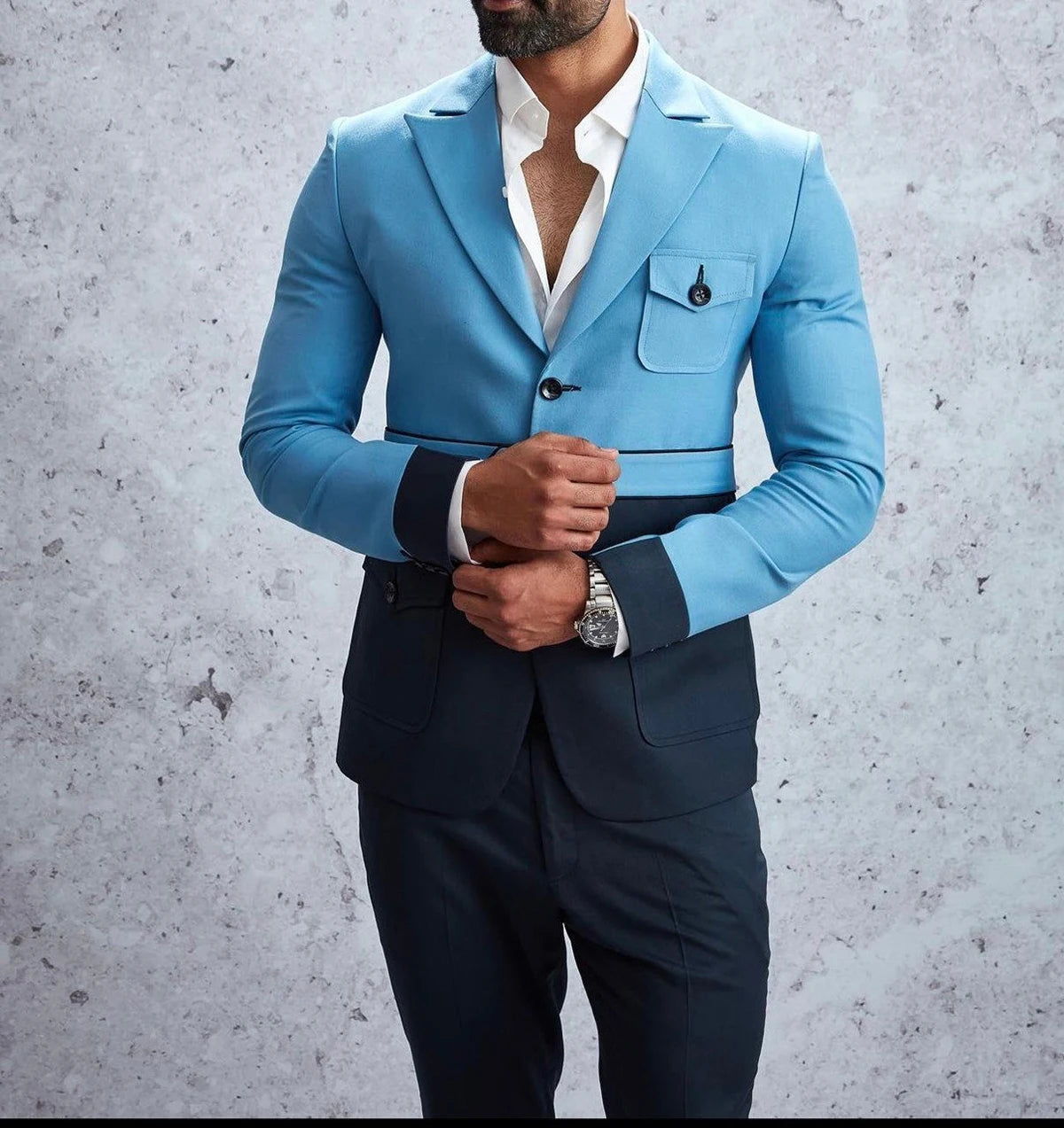 Costume de mariage pour homme, couleur contrastée, smoking, revers en pointe, coupe slim, tenue de marié, tenue de bureau, 2 pièces, veste et pantalon