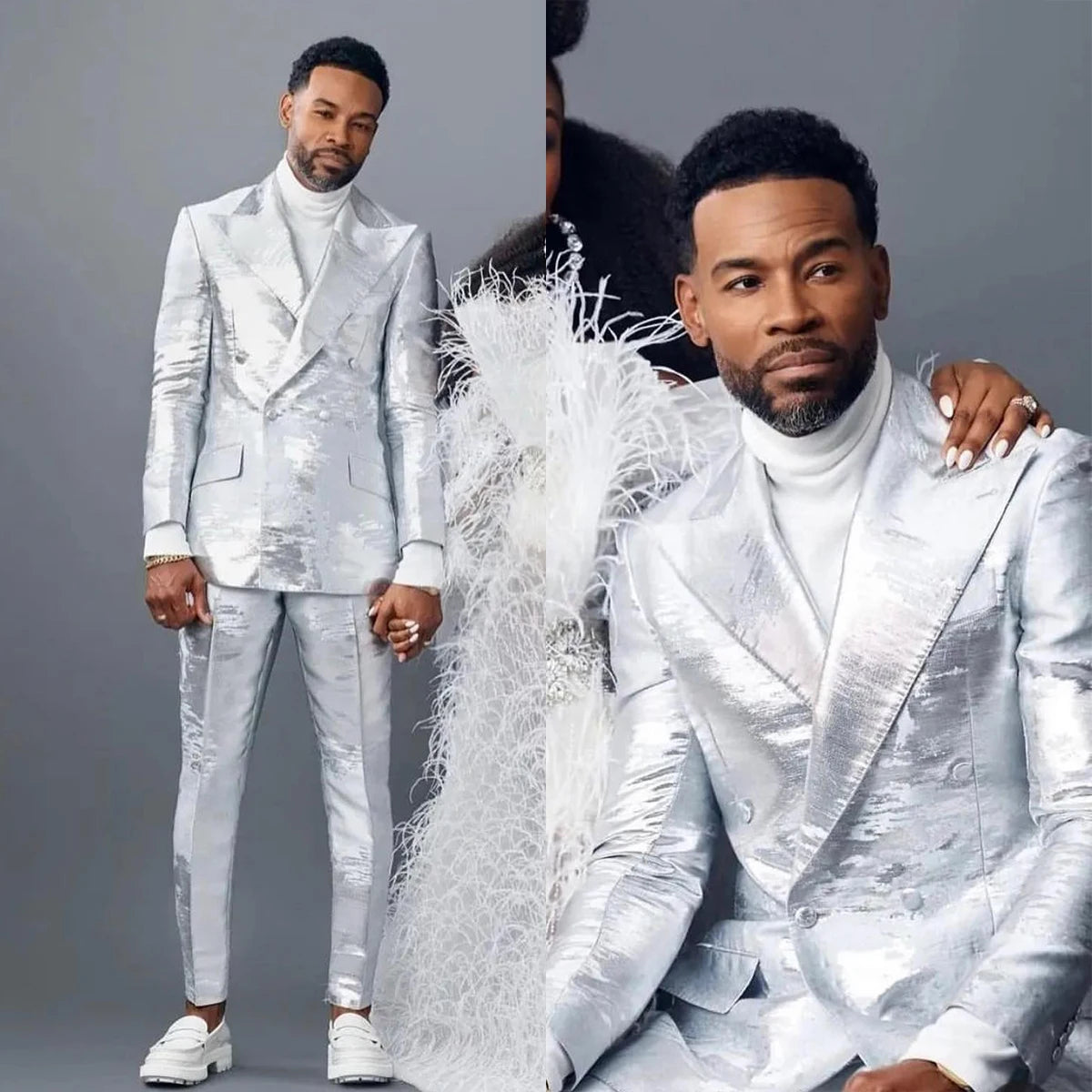 Costume de mariage pour homme, smoking croisé à revers, coupe slim, 2 pièces, blazer et pantalon