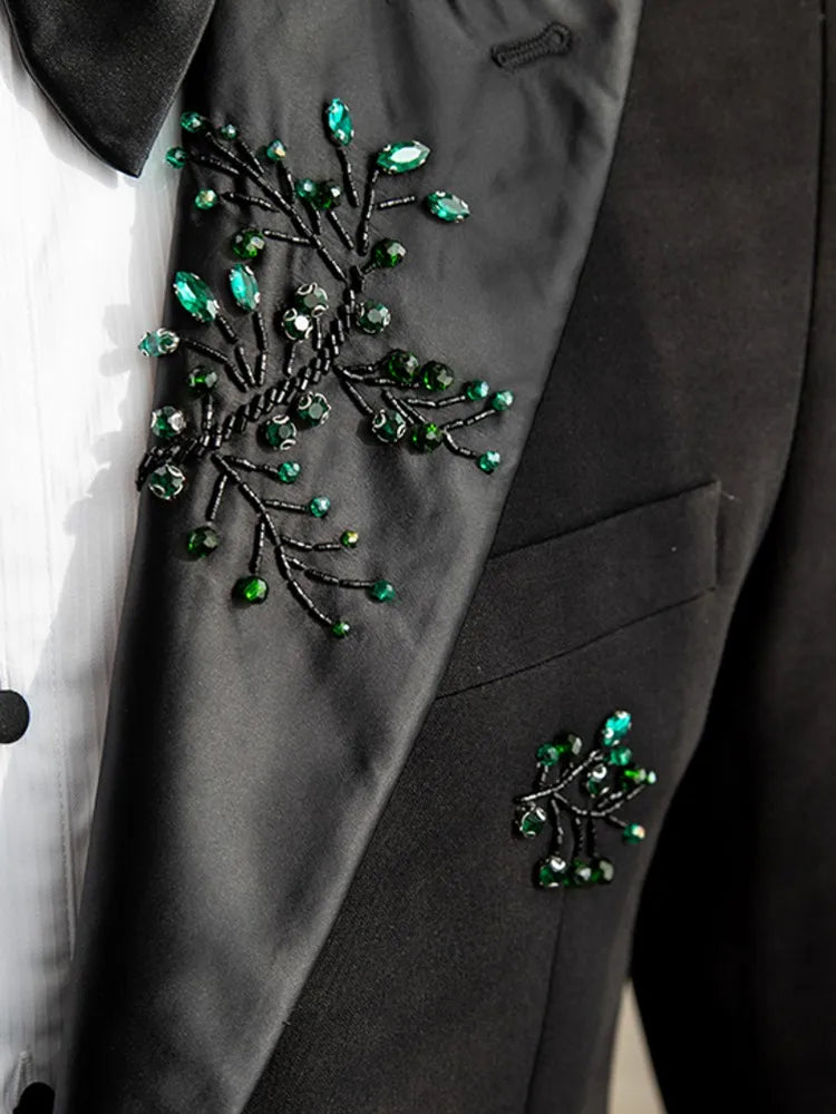 Ensemble deux pièces blazer et veste brodés de diamants pour homme, coupe slim, costume formel pour spectacle, banquet et affaires