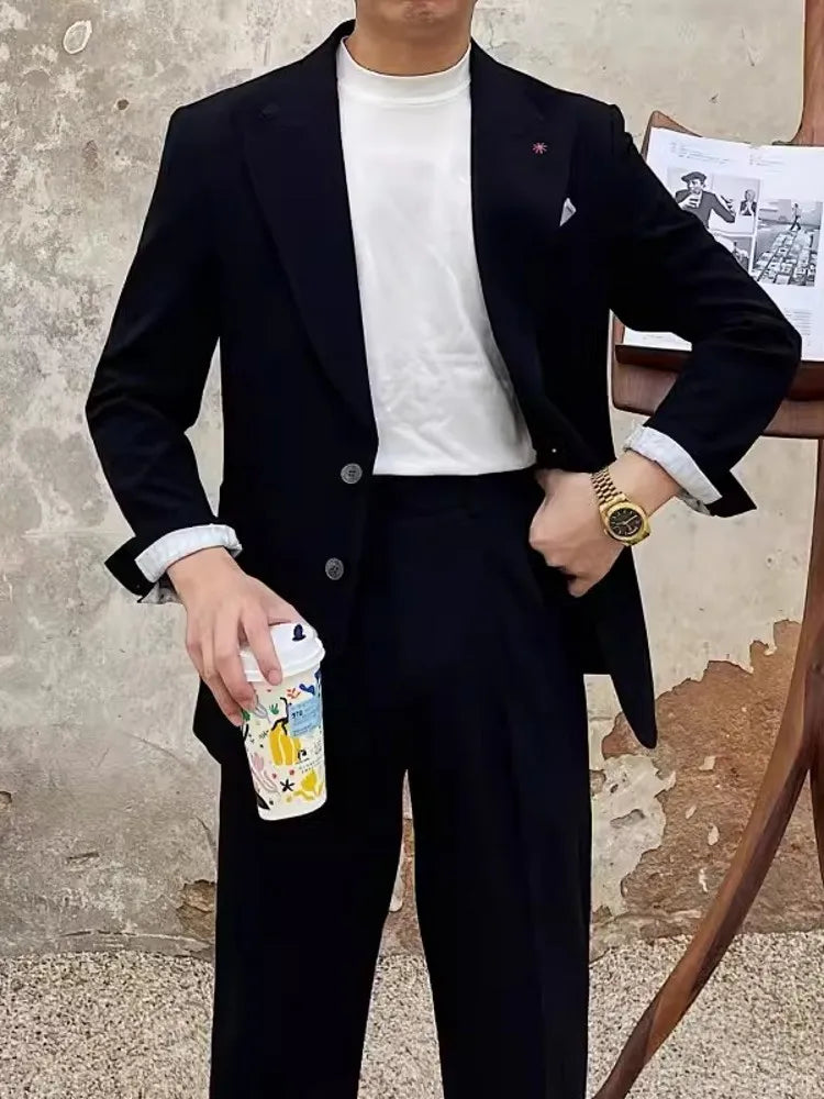 Ensemble deux pièces pour homme, blazer et pantalon, coupe slim, décontracté, tenue de travail, de soirée, de mariage