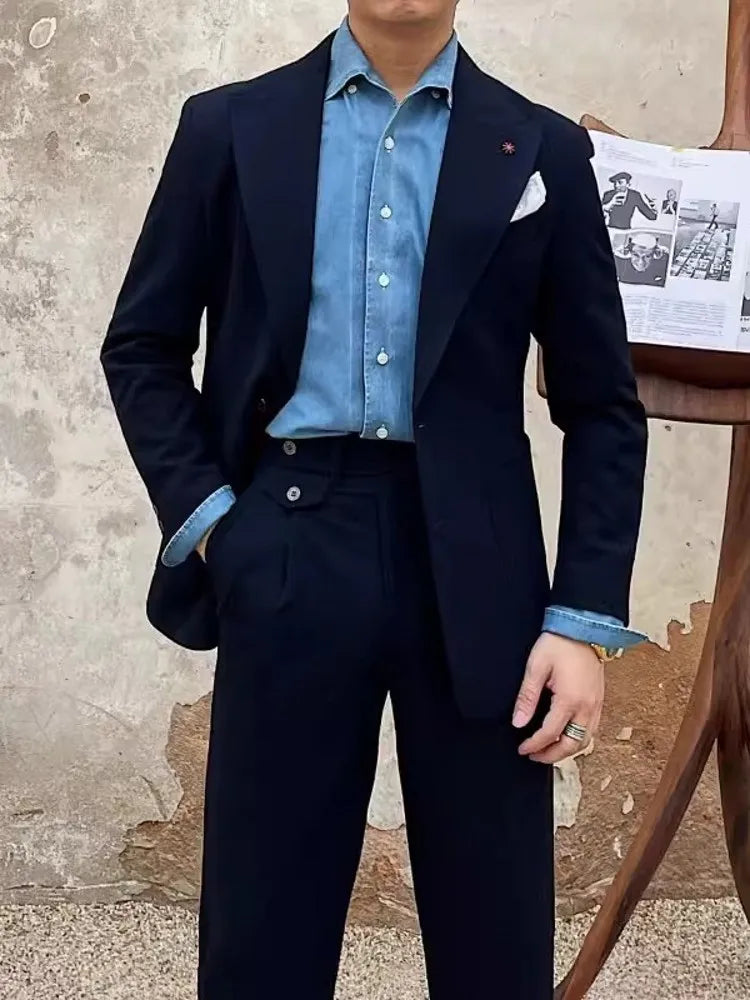 Ensemble deux pièces pour homme, blazer et pantalon, coupe slim, décontracté, tenue de travail, de soirée, de mariage