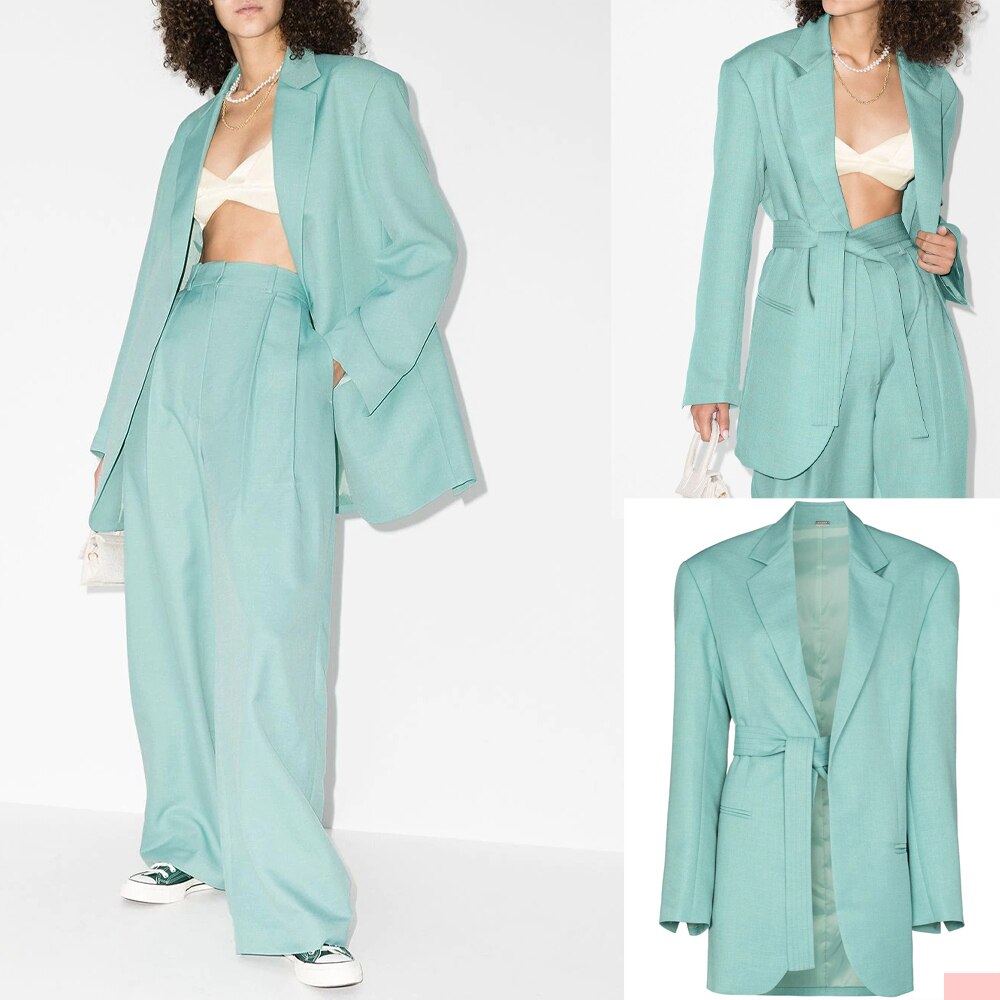 Mint Green Women Blazer Suits Slim Fit Mother of the Bride Tuxedos With Belt Prom Party Guest Wedding Wear 2 Pieces