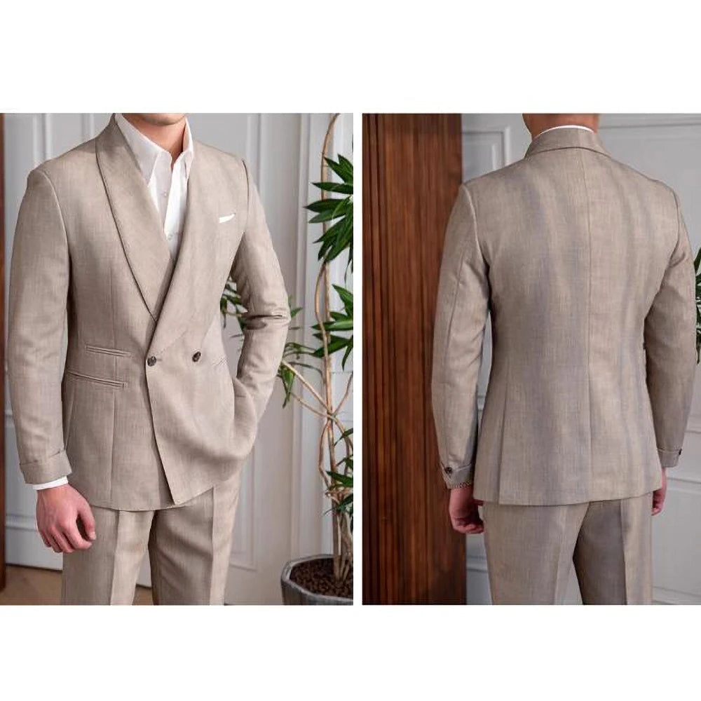 Costume 2 pièces en lin pour homme, nouvelle collection tendance, col châle, coupe cintrée, de haute qualité, pour soirée, bal, dîner