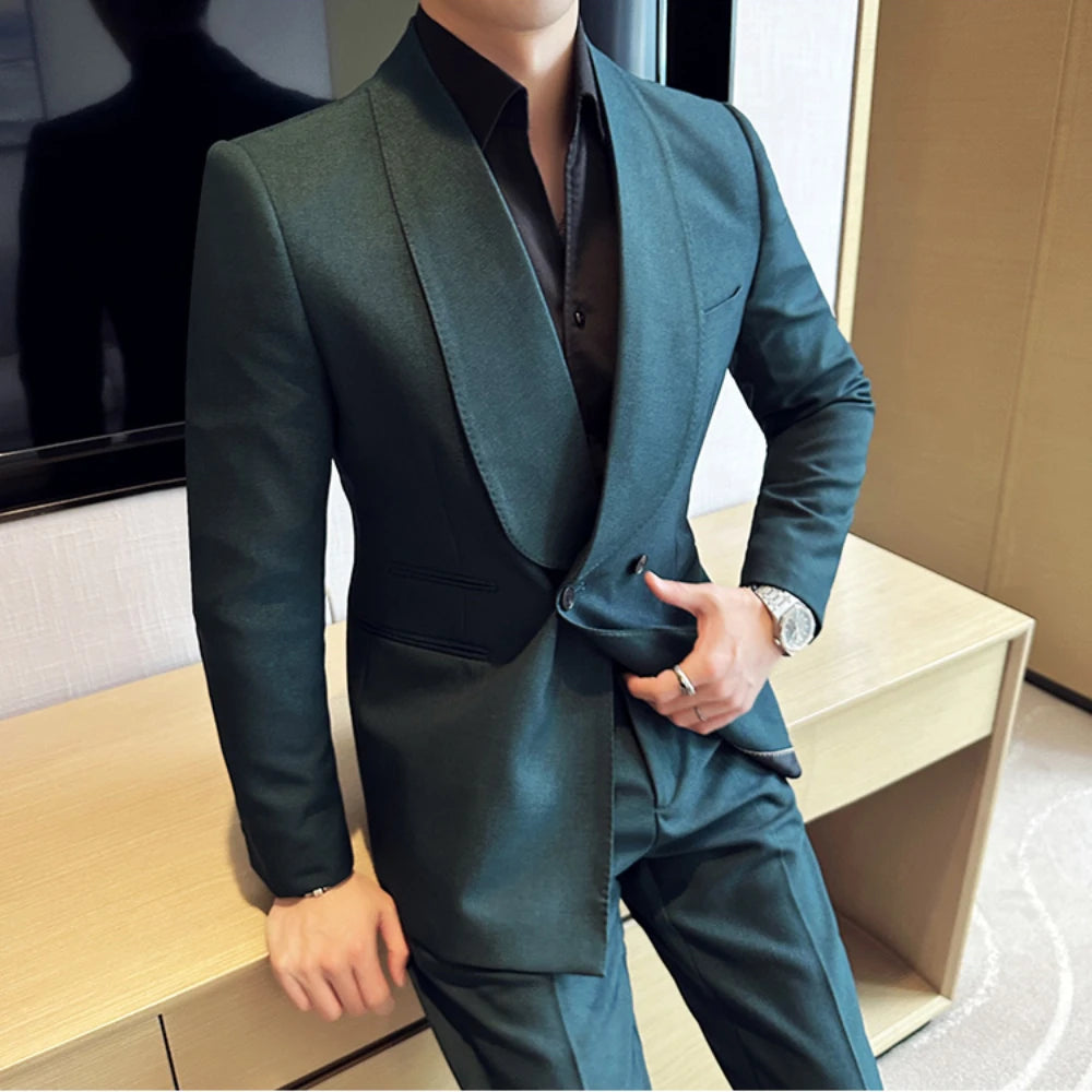Fashion New Men's Suit (Jacket+Pant) 2 piece Set Double Breasted Large Flip Collar Wedding Groom Set Casual Party Tailcoat