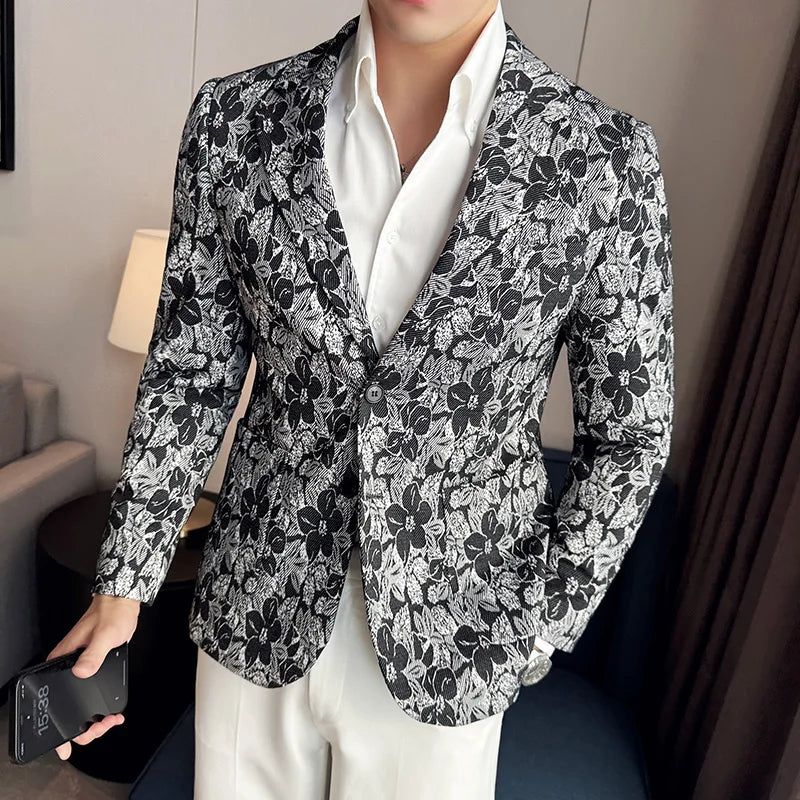 Fashion New Suit Men Casual Boutique Business Tuxedo Personalized Printing Slim Fit Suit Coat Blazers Jacket