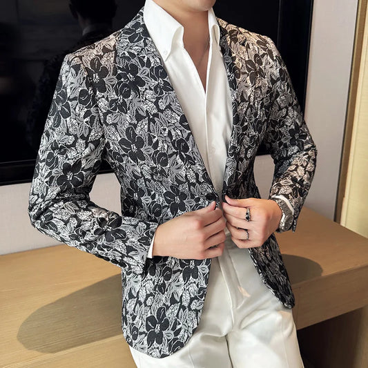 Fashion New Suit Men Casual Boutique Business Tuxedo Personalized Printing Slim Fit Suit Coat Blazers Jacket