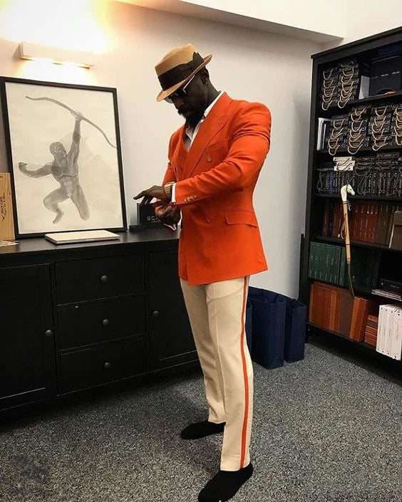 Costume 2 pièces orange tendance pour homme (veste + pantalon), smoking décontracté pour mariage, bal de promo, soirée