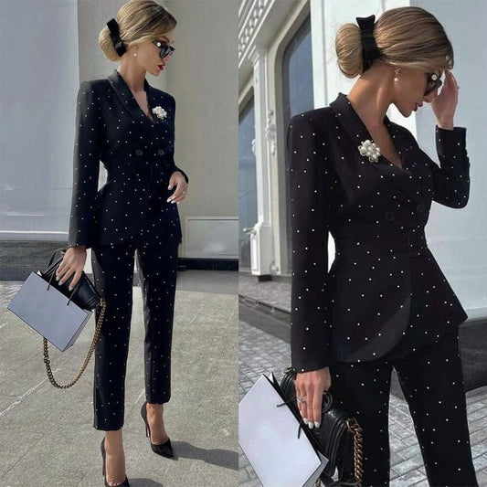 Trajes de madre de los pantalones con cuentas de perlas para damas, esmoquin de boda, ropa de invitado de fiesta de graduación, blazer de dos piezas 