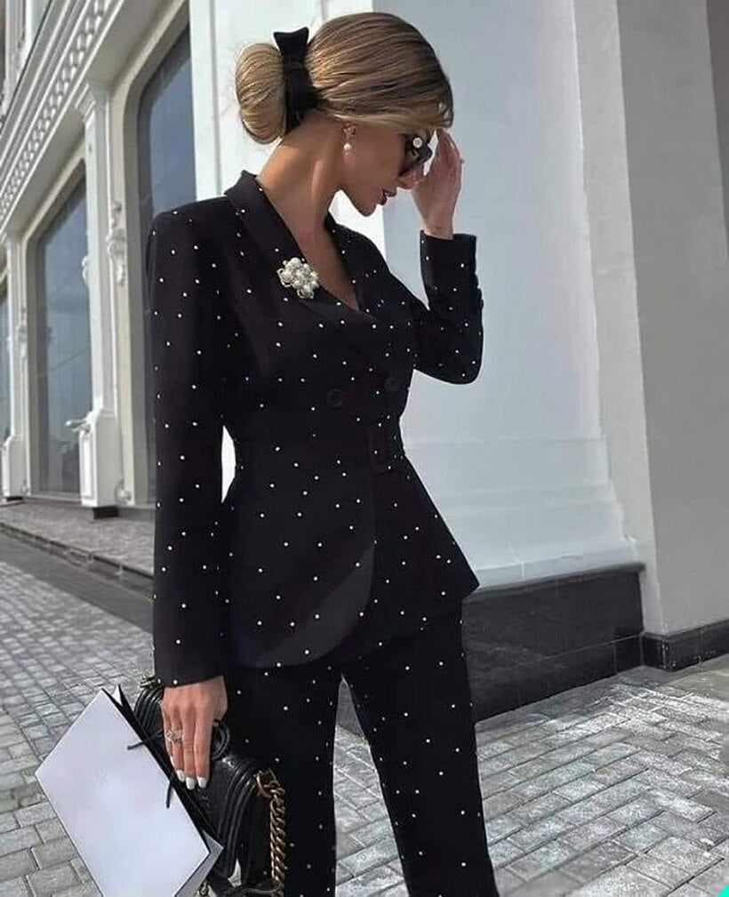 Trajes de madre de los pantalones con cuentas de perlas para damas, esmoquin de boda, ropa de invitado de fiesta de graduación, blazer de dos piezas 
