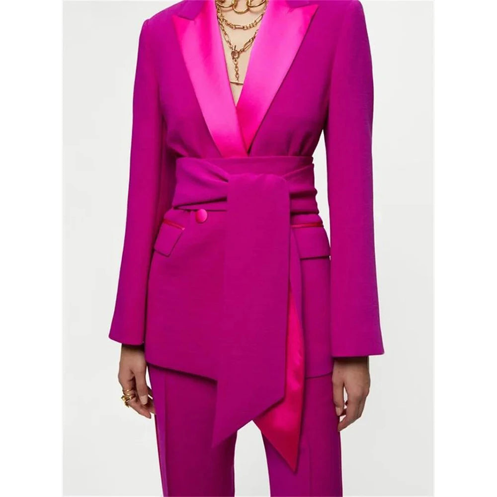 Costume pantalon rose pour mère de la mariée, robe de soirée croisée, sur mesure, tenue d'invité de mariage 