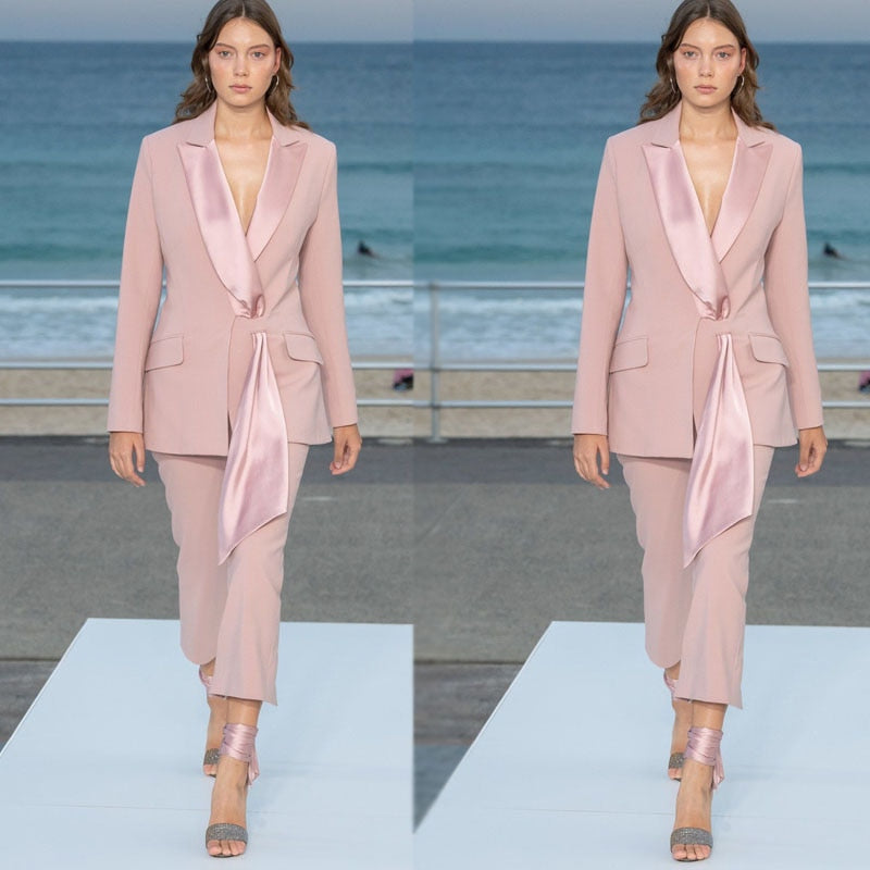 Pink Mother of the Bride Pants Suits Women Ladies Formal Evening Party Tuxedos Formal Officewear For Wedding