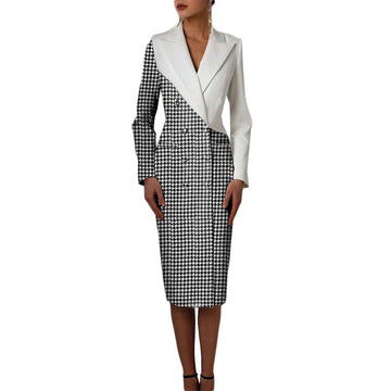 Plaid Double Breasted Women Slim Long Jacket Suits Ladies Prom Evening Guest Formal Wear Customized Blazer