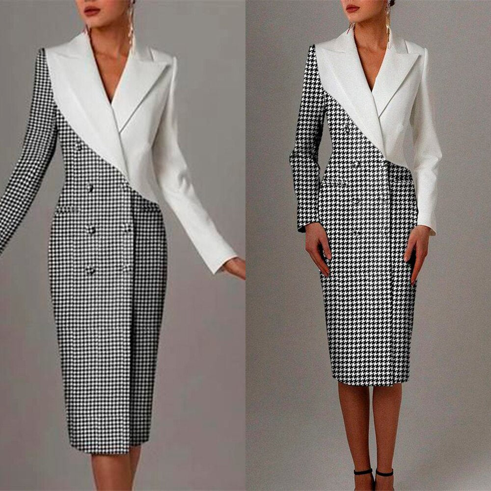 Veste longue à carreaux croisée pour femme, slim, costume pour bal de promo, soirée, tenue de soirée, blazer personnalisé 