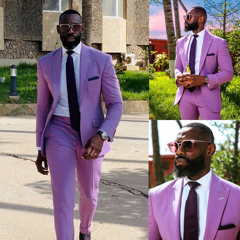 Traje de boda morado para hombre, esmoquin de novio, pantalones, traje de fiesta, graduación, chaqueta, traje de negocios, 2 piezas