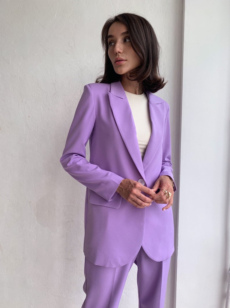 Trajes de pantalón morados ajustados para madre de la novia, para mujer, para fiesta de noche formal, esmoquin, ropa de trabajo formal para boda, 2 piezas 