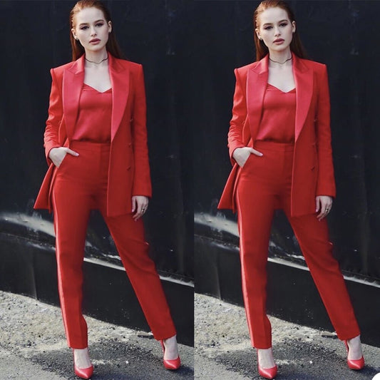 Red Mother of the Bride Suits Slim Fit Formal Women Ladies Evening Party Tuxedos Formal Wear For Wedding (Jacket+Pants)