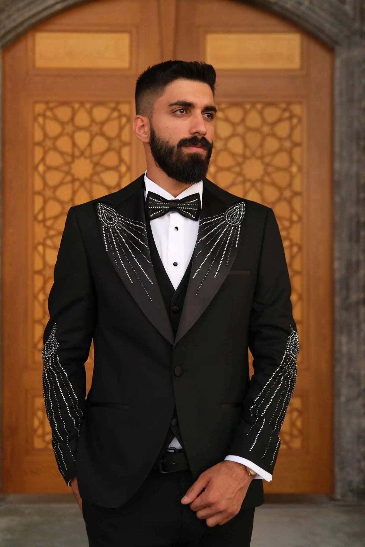 Trajes de boda para hombre con diamantes de imitación, esmoquin de un solo pecho, chaqueta de 3 piezas, pantalones, chaleco, traje de fiesta de negocios personalizado