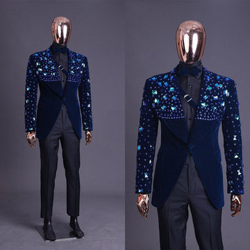 Trajes de boda azul brillante de moda para hombre, trajes de caballero para negocios, trajes de novio a medida de 2 piezas para ocasiones formales, fiestas y cantantes.