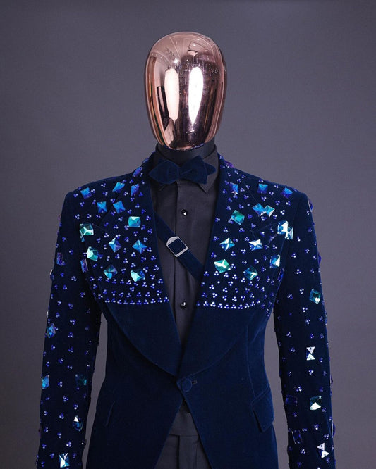 Trajes de boda azul brillante de moda para hombre, trajes de caballero para negocios, trajes de novio a medida de 2 piezas para ocasiones formales, fiestas y cantantes.