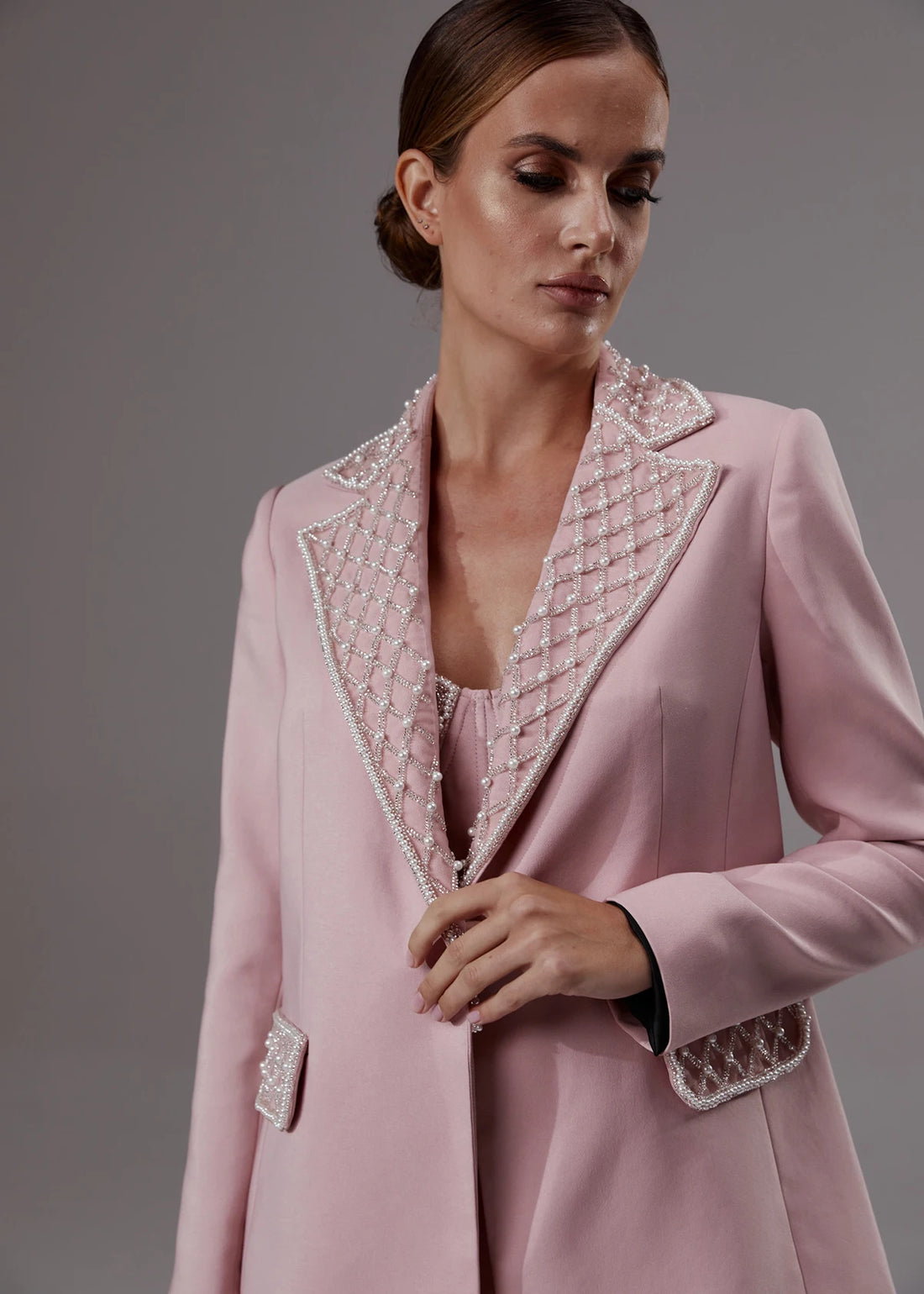 Elegant Pearl Beaded Blazer Set for Women - 3 Piece Custom Tailored Outfit for Party, Prom, and Wedding Events