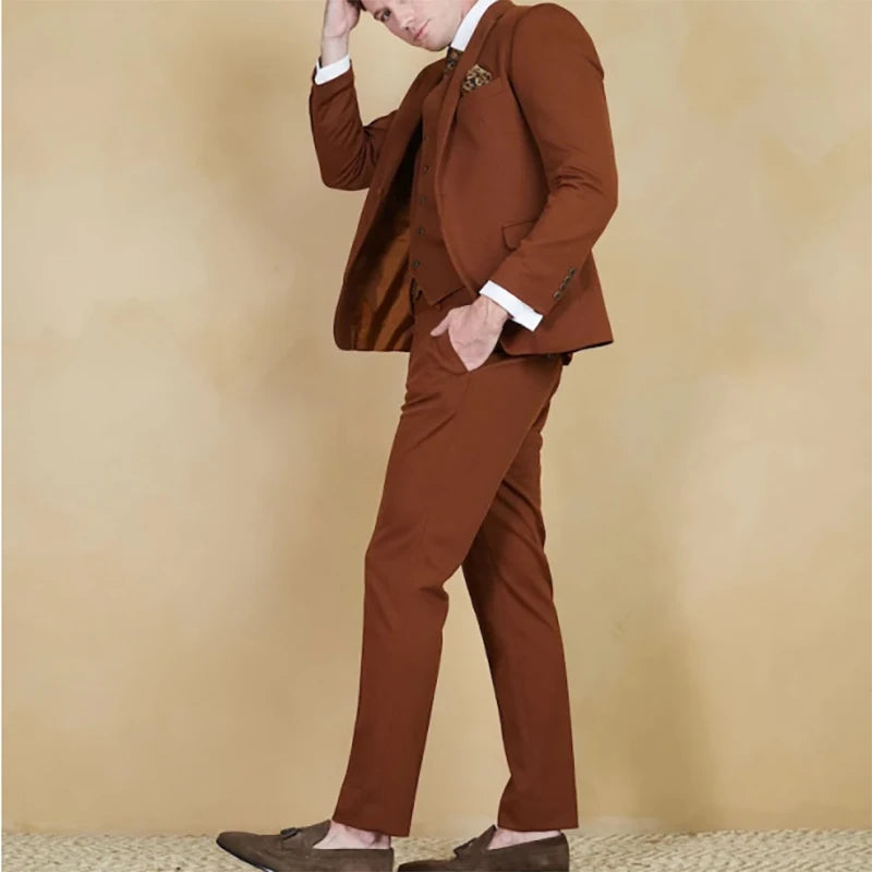 Trajes de moda de color liso para hombre, de lujo, ajustados, de 3 piezas, chaqueta, pantalón, chaleco, ropa de boda, ajustados, para caballeros.