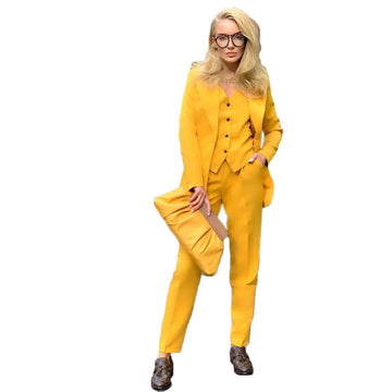 Yellow Mother of the Bride Pants Suit Women Formal Evening Party Tuxedos Formal Work Wear For Wedding 3 pcs