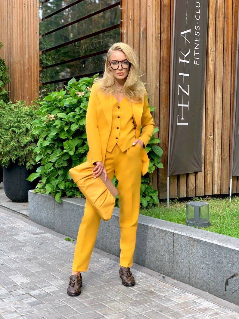 Yellow Mother of the Bride Pants Suit Women Formal Evening Party Tuxedos Formal Work Wear For Wedding 3 pcs