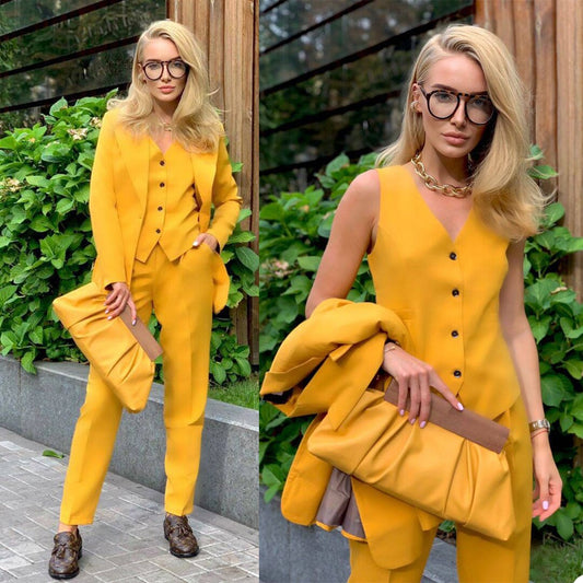 Yellow Mother of the Bride Pants Suit Women Formal Evening Party Tuxedos Formal Work Wear For Wedding 3 pcs