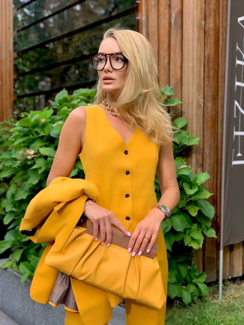 Yellow Mother of the Bride Pants Suit Women Formal Evening Party Tuxedos Formal Work Wear For Wedding 3 pcs