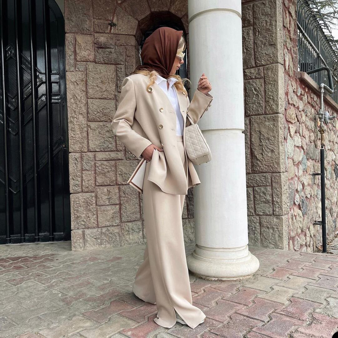 Conjunto de 2 piezas de blazer holgado estilo urbano de verano para mujer, cuello en V, manga larga, pantalones para madre de la novia 