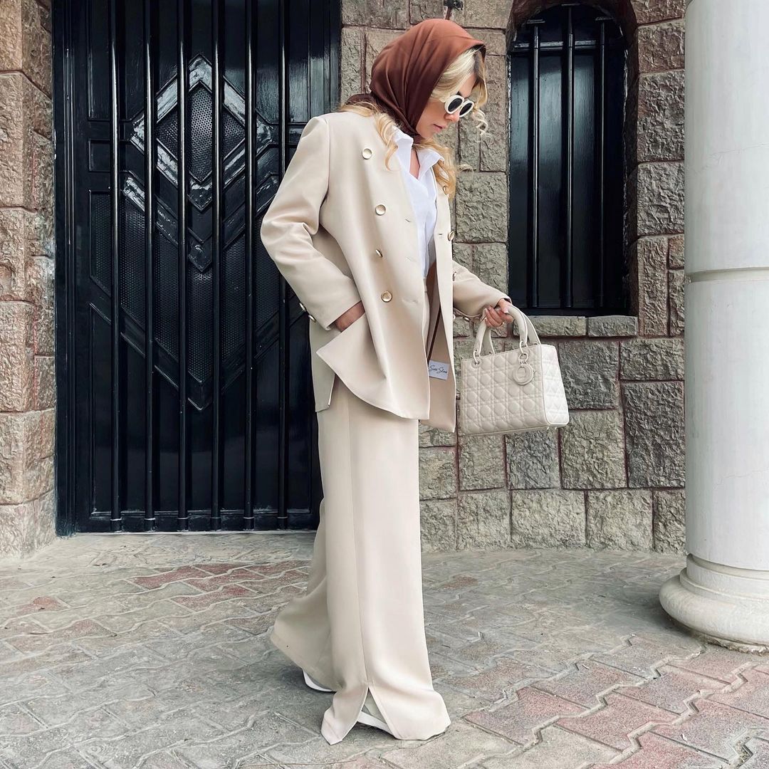 Conjunto de 2 piezas de blazer holgado estilo urbano de verano para mujer, cuello en V, manga larga, pantalones para madre de la novia 