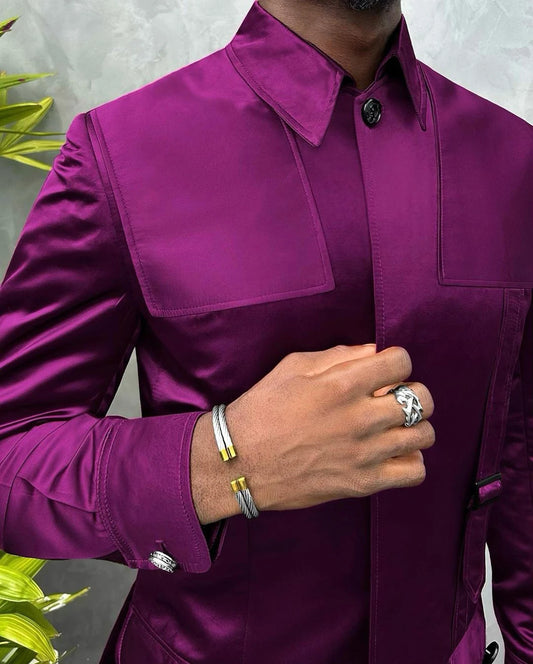 Mejora tu estilo con nuestro elegante traje morado de dos piezas para hombre: ¡perfecto para bodas, fiestas y ocasiones especiales!