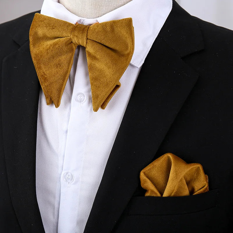 Velvet Big Bowties Flannelette Large Size Bow Ties for Men Formal Dress Handkerchief Wedding Party Tuxedo Groom Bow Knot