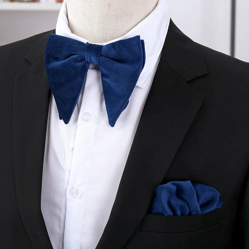 Velvet Big Bowties Flannelette Large Size Bow Ties for Men Formal Dress Handkerchief Wedding Party Tuxedo Groom Bow Knot