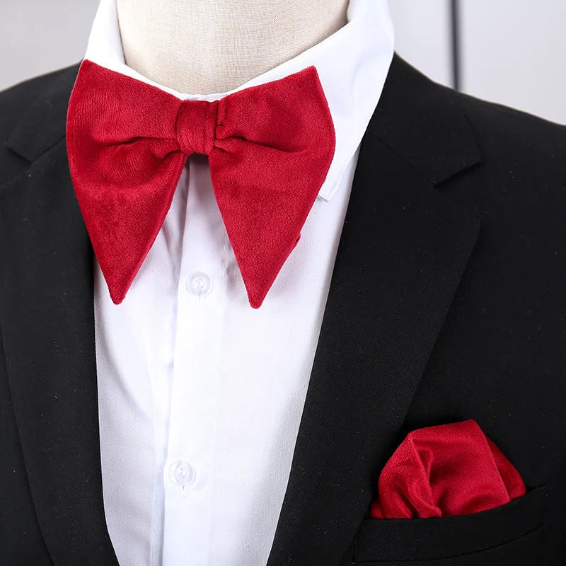 Velvet Big Bowties Flannelette Large Size Bow Ties for Men Formal Dress Handkerchief Wedding Party Tuxedo Groom Bow Knot