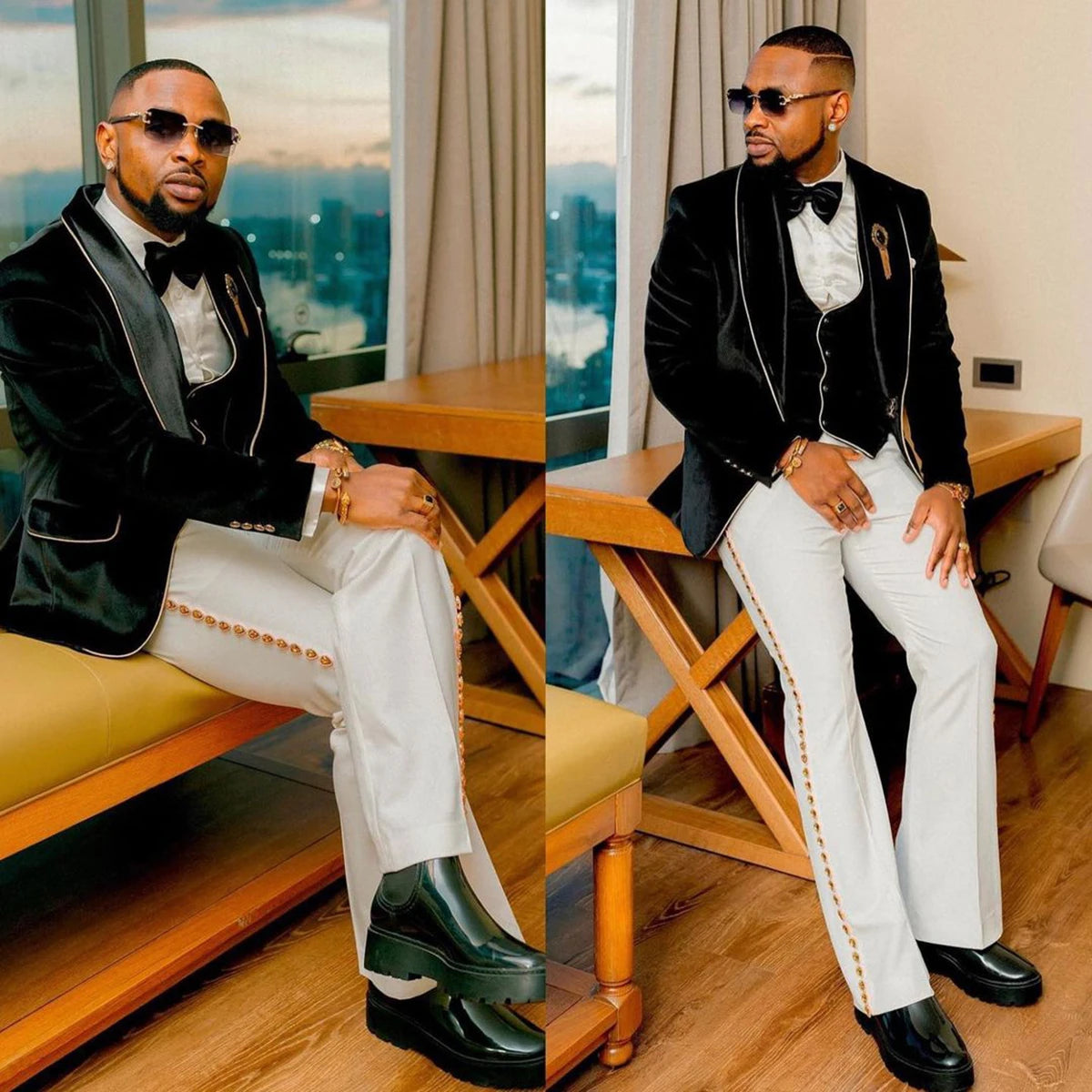 Fashion Velvet Men's Suit Wedding Suits Comfort 3-Pieces Crystal Pant Tailor-Made Groom Groomsman Formal Occasions Customized