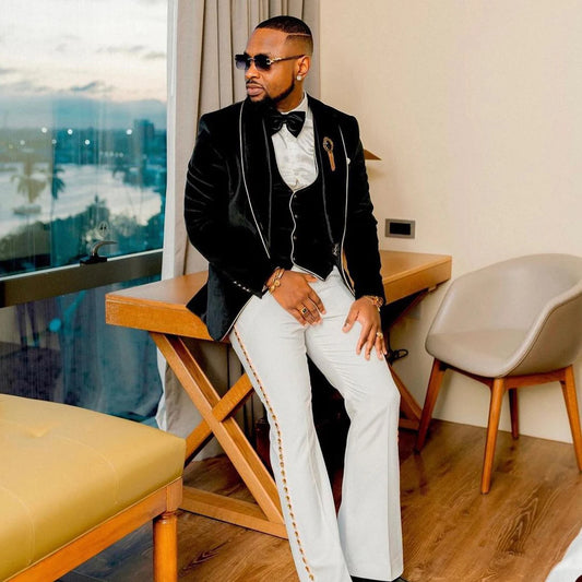 Traje de terciopelo de moda para hombre, trajes de boda cómodos de 3 piezas, pantalón de cristal, hecho a medida, para novio, padrino de boda, ocasiones formales, personalizado.
