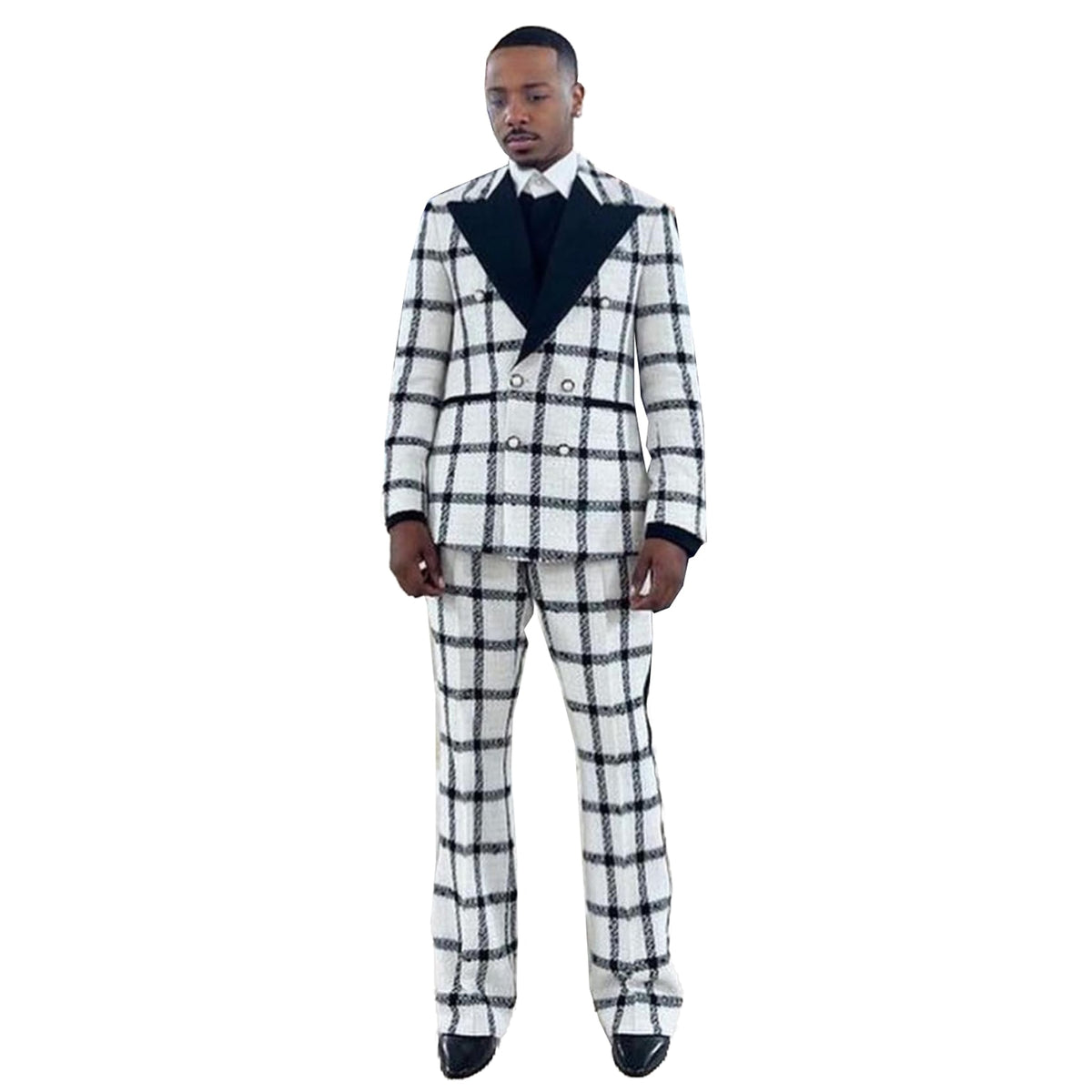 Wedding Men Suit Dark Checkered Tailor-Made Tuxedo 2-Pieces Jacket Pants Blazer Party Singer Groom Costume Made